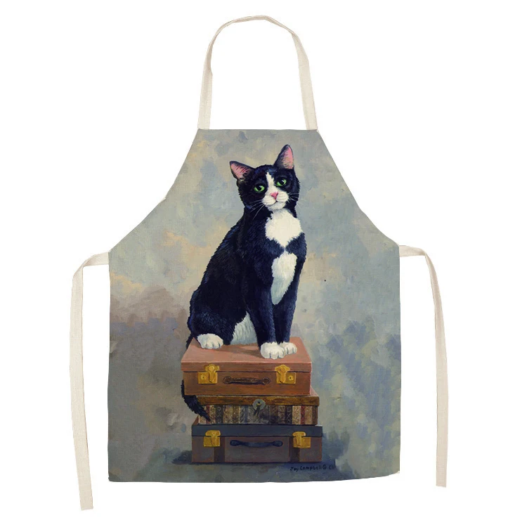 Home Decor Men Ladies  Cleaning Tools Kitchen Apron Vintage Cat Dog Print Sleeveless Linen