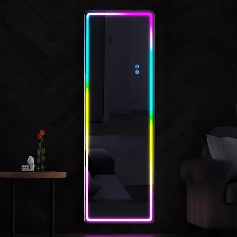 LED Full Length Mirror, 64" x 21" Lighted Floor Standing LED Mirror Full Length, Wall Mounted Hanging Mirror