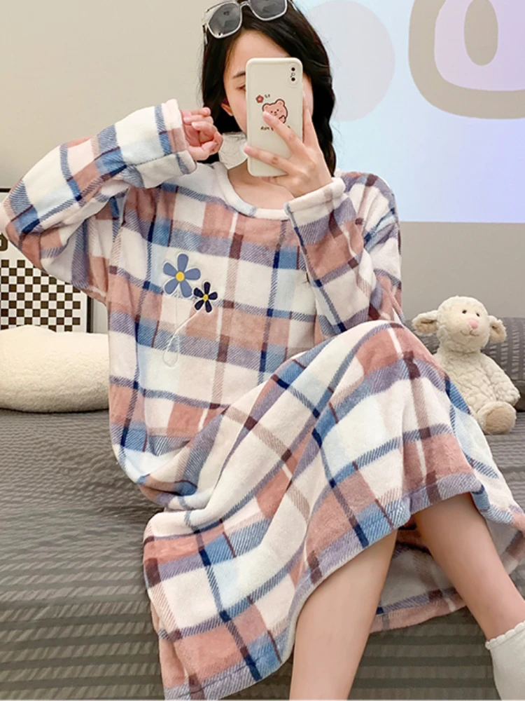 Striped Nightgowns Women Contrast Color Simple Baggy Cozy Midi-calf Fashion Aesthetic Korean Style Sweet Loungewear College Chic