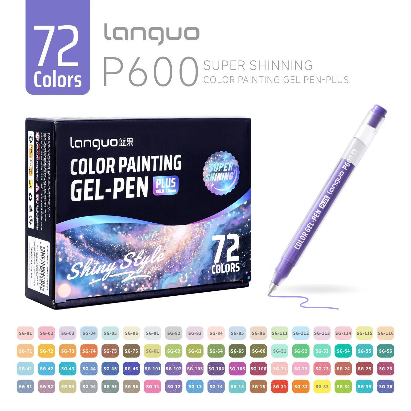16-72 Kleuren Languo Gel Pennen Set Glanzende Schilderen Balpen 1.0mm Tekening Student Schrijven Pen Kantoor Schoolbenodigdheden Briefpapier