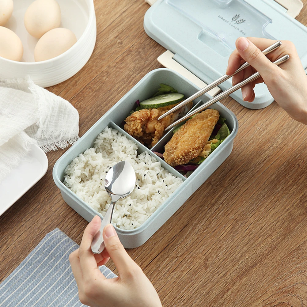 

Eco-Friendly Lunch Box Set 1100ml Food Grade Wheat Straw Partition Container Leakproof Seal Microwave Safe for Students