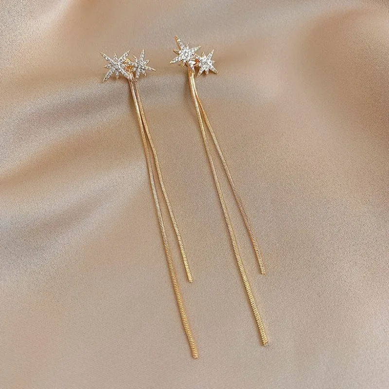 

Long Tassel Earrings Gold Color Long Tassel Earrings for Women Crystal Heart Star Dangle Earring Lady Elegant Party Jewelry
