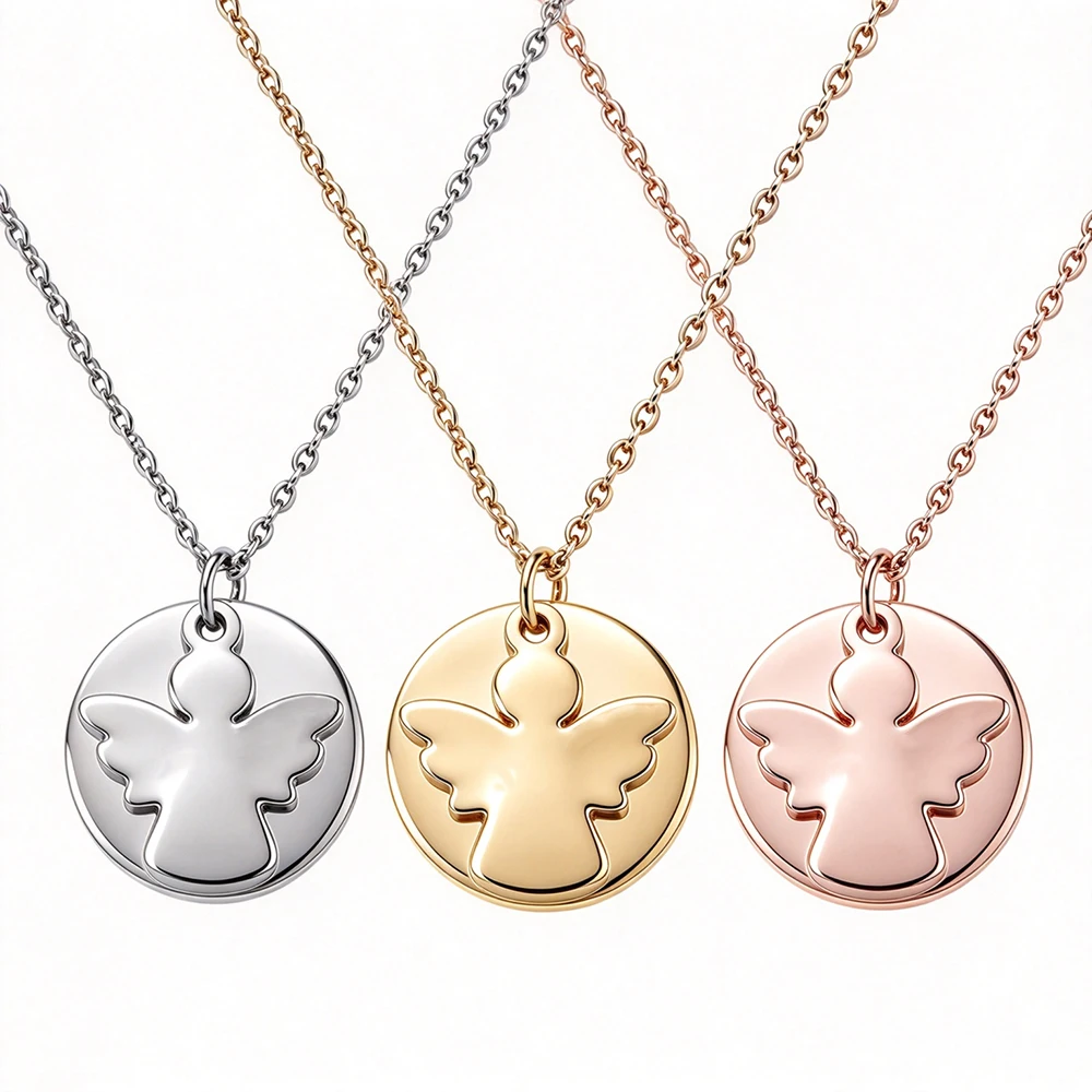 Fnixtar 10pcs Angel Wings Pendant Necklace Men Women Statement Punk Street Accessories Stainless Steel Chain Jewelry