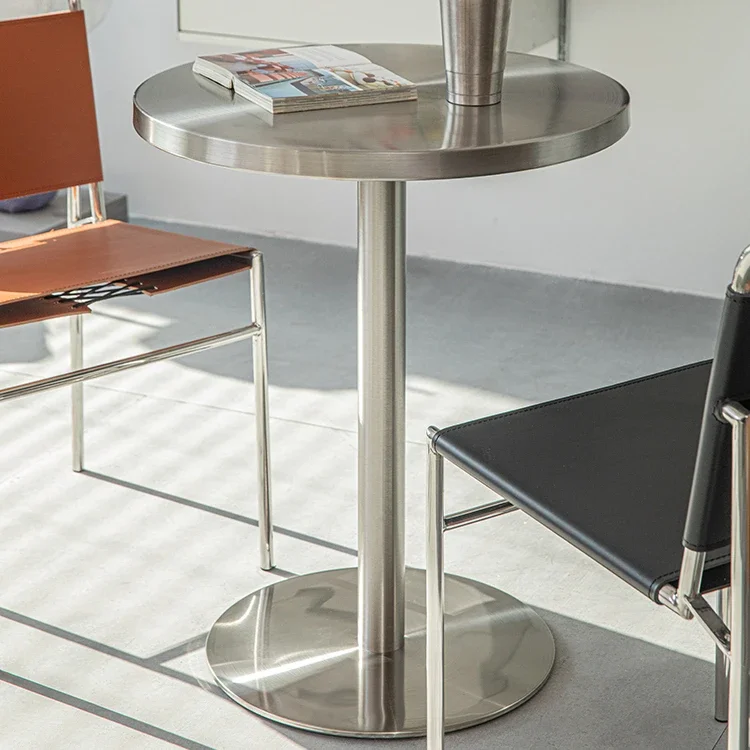 

l # Restaurant round square dining table coffee tables wedding party stainless steel outdoor dining table with metal base