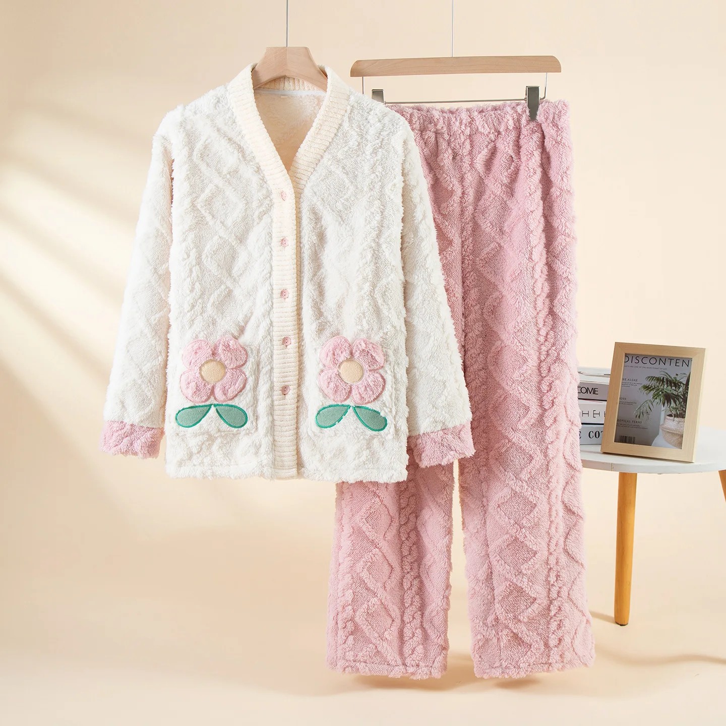 

Фланелевая теплая одежда для сна, зимняя ночная одежда, женские пижамы из двух предметов, утепленный пижамный комплект с длинными рукавами, женская пижама