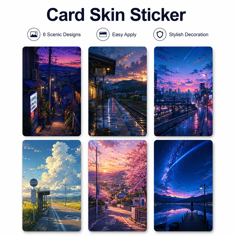 Scenic Card Skin Sticker for Bank Card Decorative Cover Japanese Style Landscape Design Waterproof Vinyl Sticker Easy Apply Card