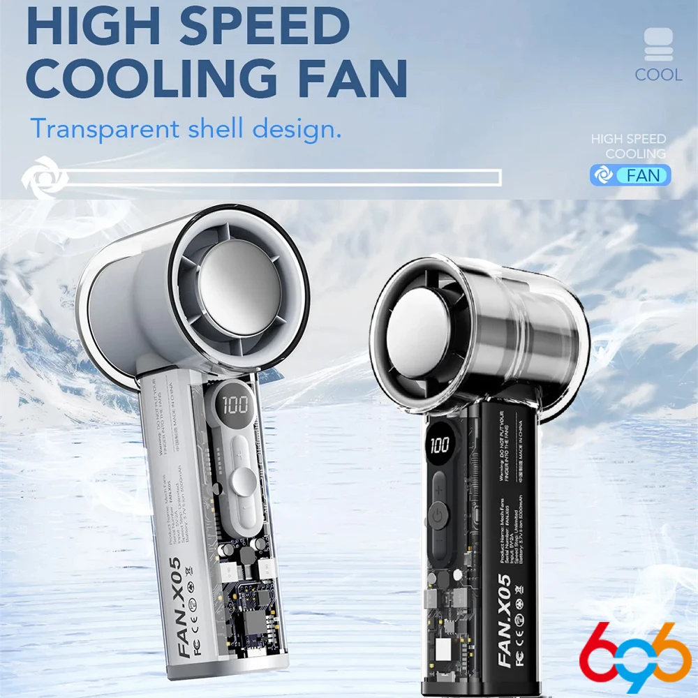 Refrigeration Portable Handheld Turbo Fan USB Rechargeable 100 Wind Speeds Mini Personal Fan for Travel Camping Outdoor  Indoor