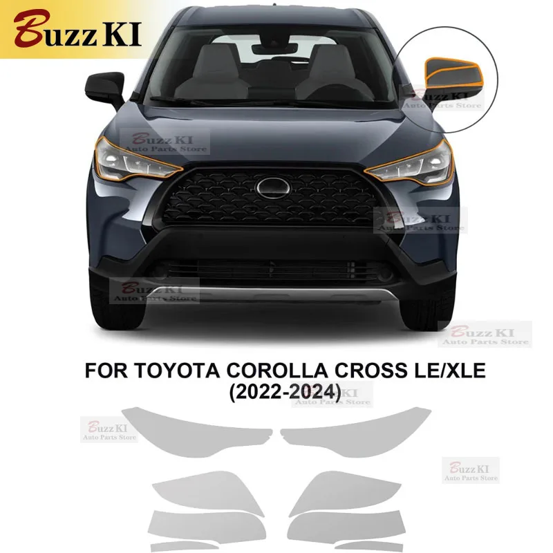

For Toyota Corolla Cross LEXLE 2022-2024 Headlight Rearview Film TPU Protection Film Pre-cut Anti-scratch Resistant Clear Black