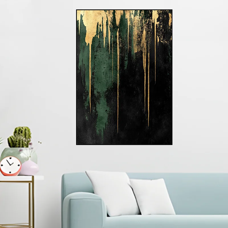 Modern Minimalist Entrance Hall Decoration Painting High-End Feeling Sofa Background Wall Green Series Hand-Painted Oil Painting