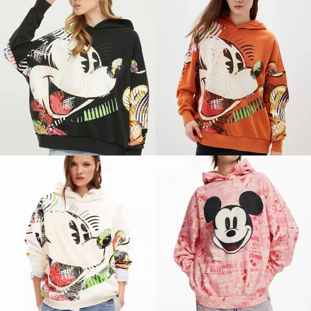 

Оригинальная женская толстовка с капюшоном и потертостями с мультяшным принтом в европейском и американском стиле, вымытая песком, с несколькими новими продуктами