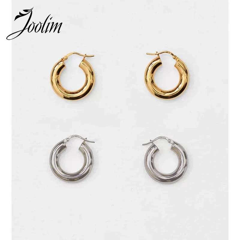

Joolim Jewelry High End PVD Wholesale Waterproof Smooth Shiny Minimalist Stainless Steel Huggie Earring For Women