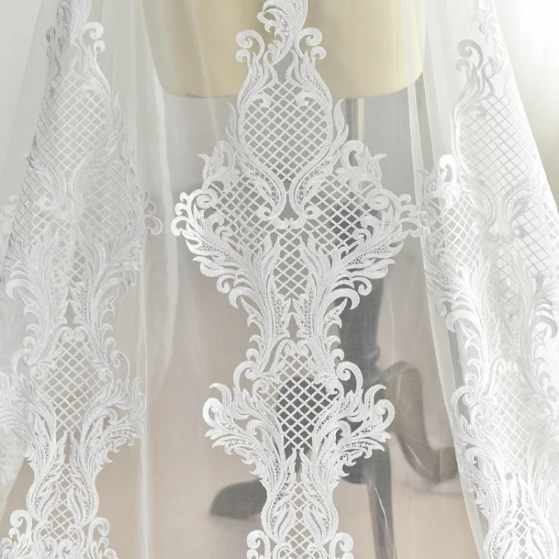 

High-End Extra-Thick Encrypted Embroidery Lace Fabric For White Wedding Dress Clothing Decoration 130CM Wide L205