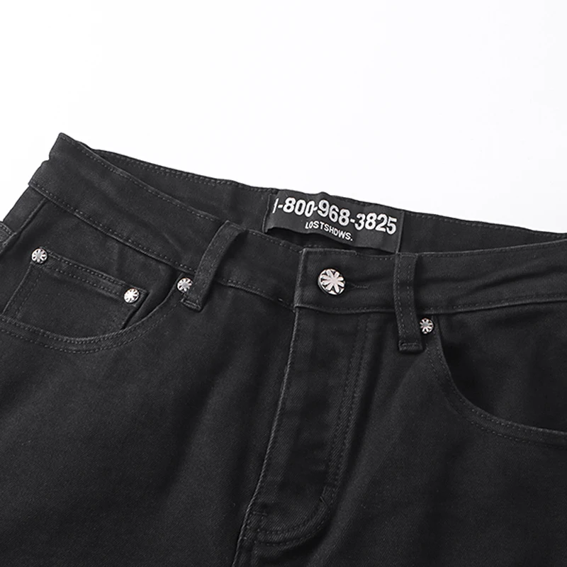LOSTSHDWS デニムパンツ男性女性ハイウエストスリムフィットマイクロプロジェクタイルボタンフレアパンツ絶妙な刺繍 Lostshdws ジーンズ