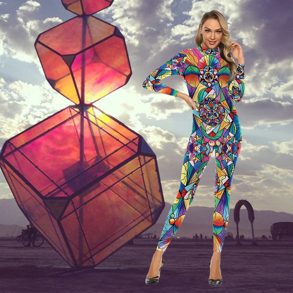 

Burning Man Jumpsuit 3D Pattern Bodysuit Desert Carnival Outfit Role Play Costume Carnival Party Coverall Jumpsuits Rompers