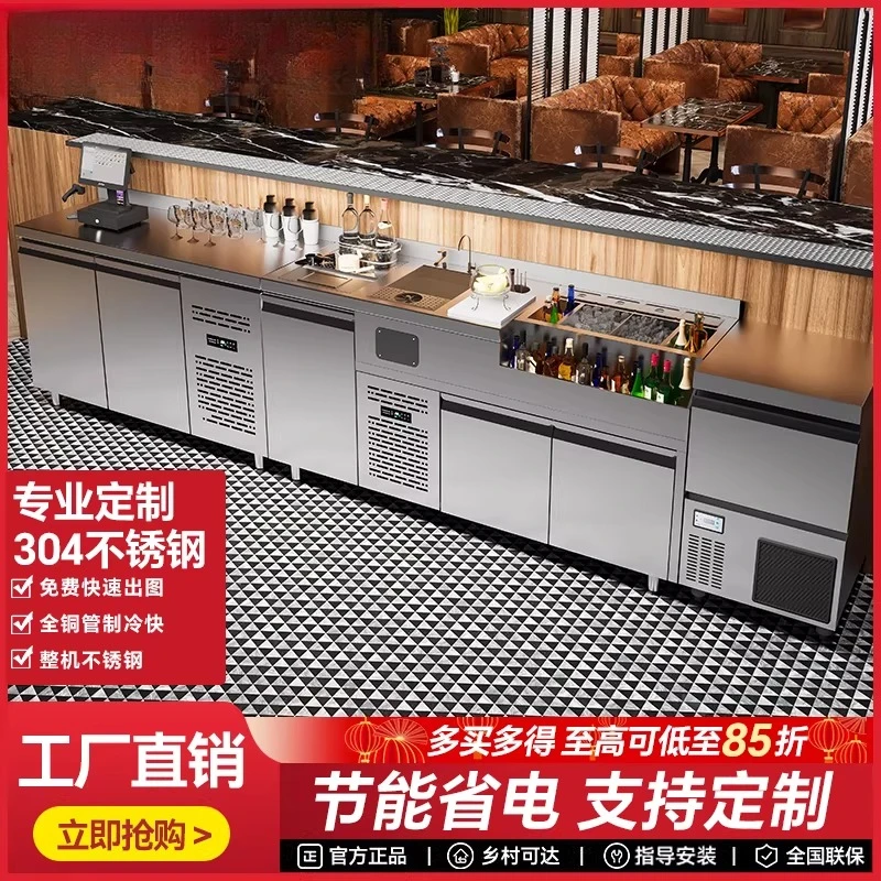 

Bar Stainless steel bartending table Water bar custom bar counter Operating table Worktable KTV cocktail cabinet