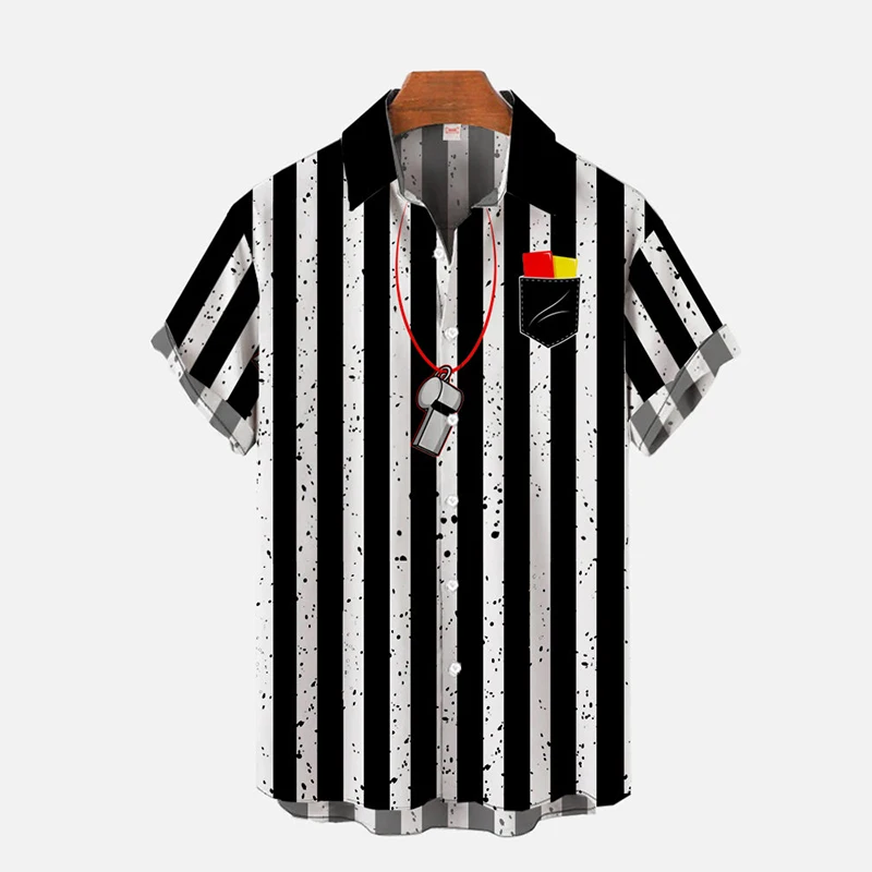 Summer Men's Casual Striped Shirts Hawaii Beach Shirts Fashion Minimalist Pattern Button Shirt Men's Cartoon Printed Shirts