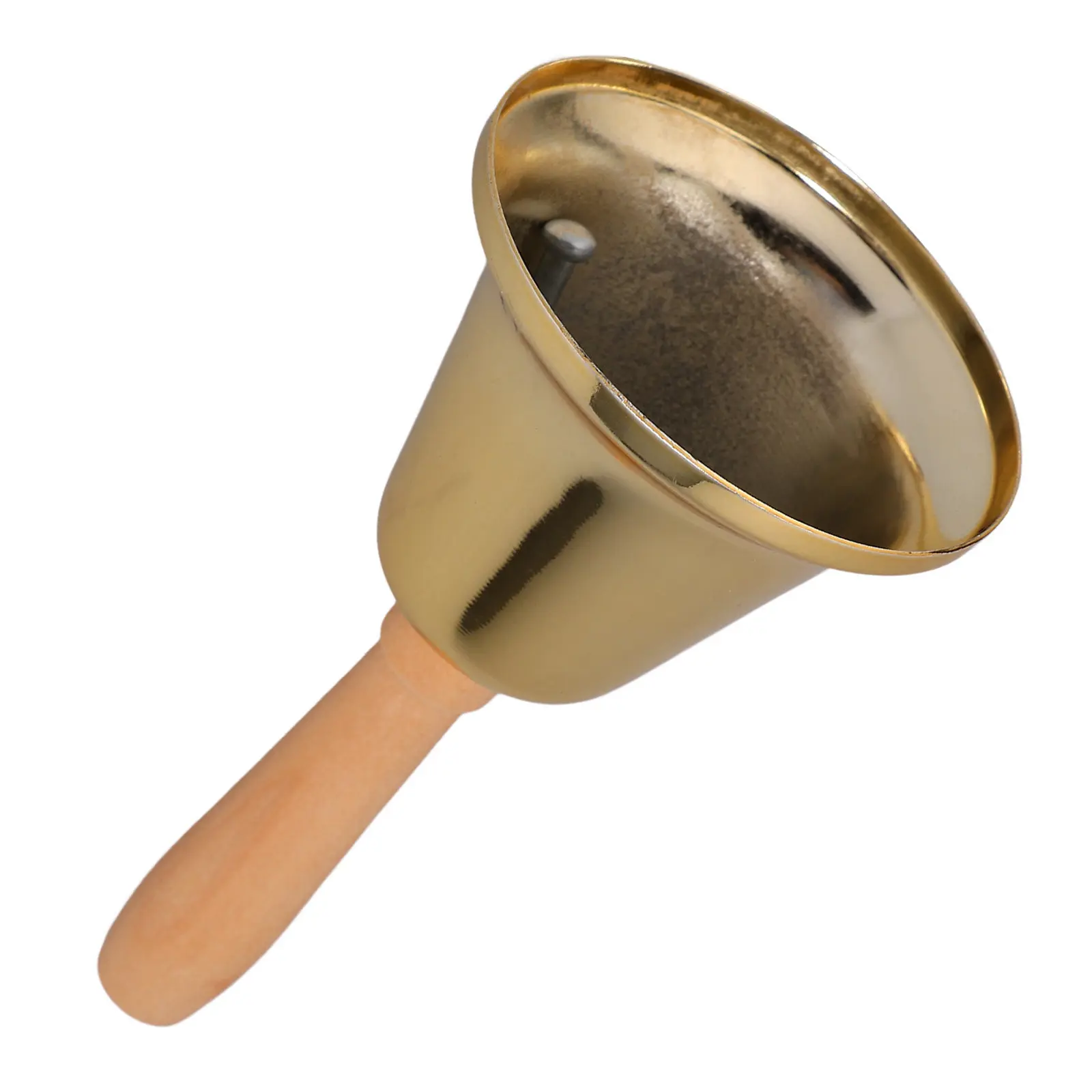 Metal Hand Bell with Wooden Handle 11.6x6.3x6.3cm Loud Clear Ringing Sound for Dinner Time Elderly Assistance Classroom Wedding