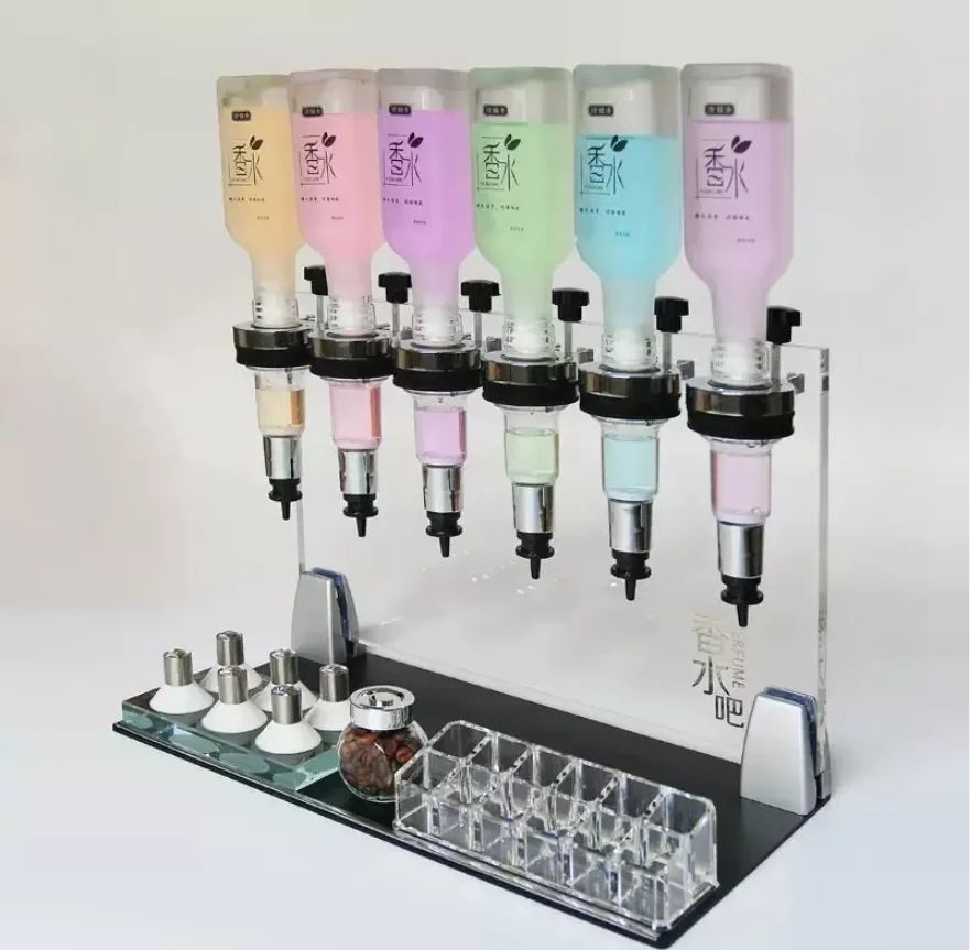 High-end bulk perfume bar display rack, bulk perfume sales mini counter 6 pump head sub-packer, stall shelf