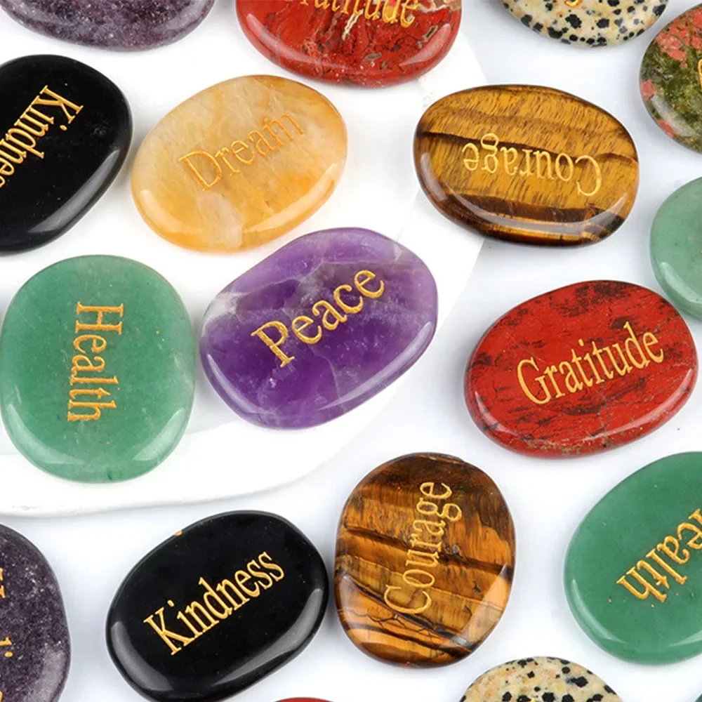

1Pc Engraved Inspiring Thumb Worry Stones for Anxiety Encouragement Motivational Palm Pocket Stone Reiki Healing Crystals Gifts