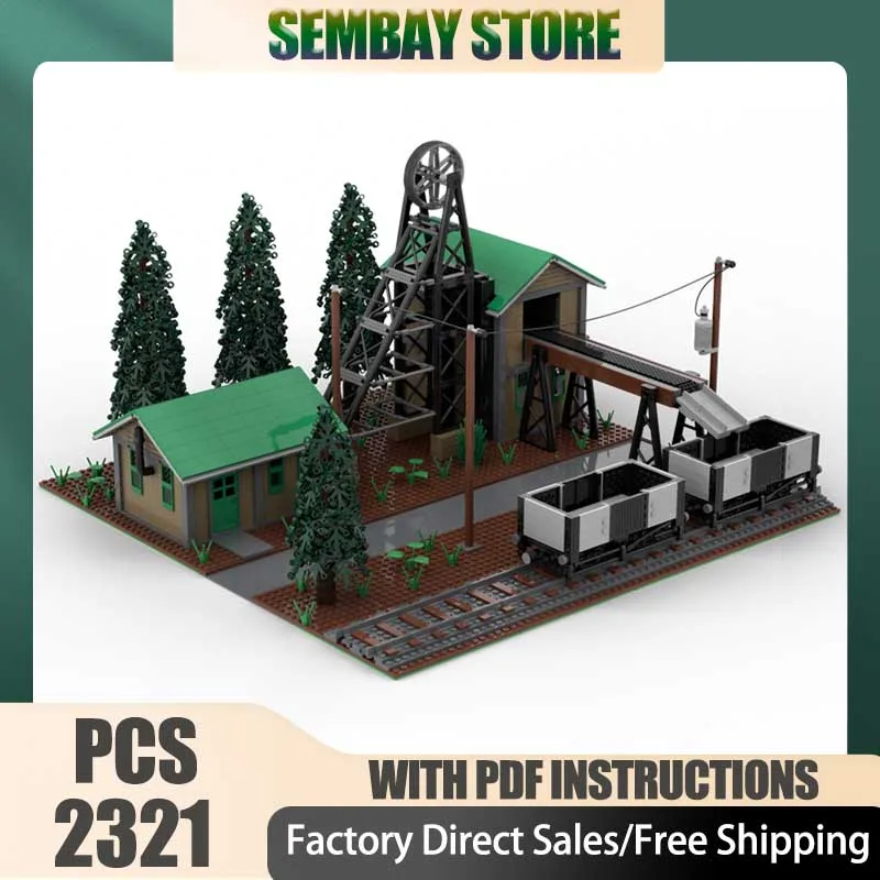 

Street View Moc Building Bricks Modular Railway Station Mining Site Model Technology Block Christmas DIY Toy Construction Gift