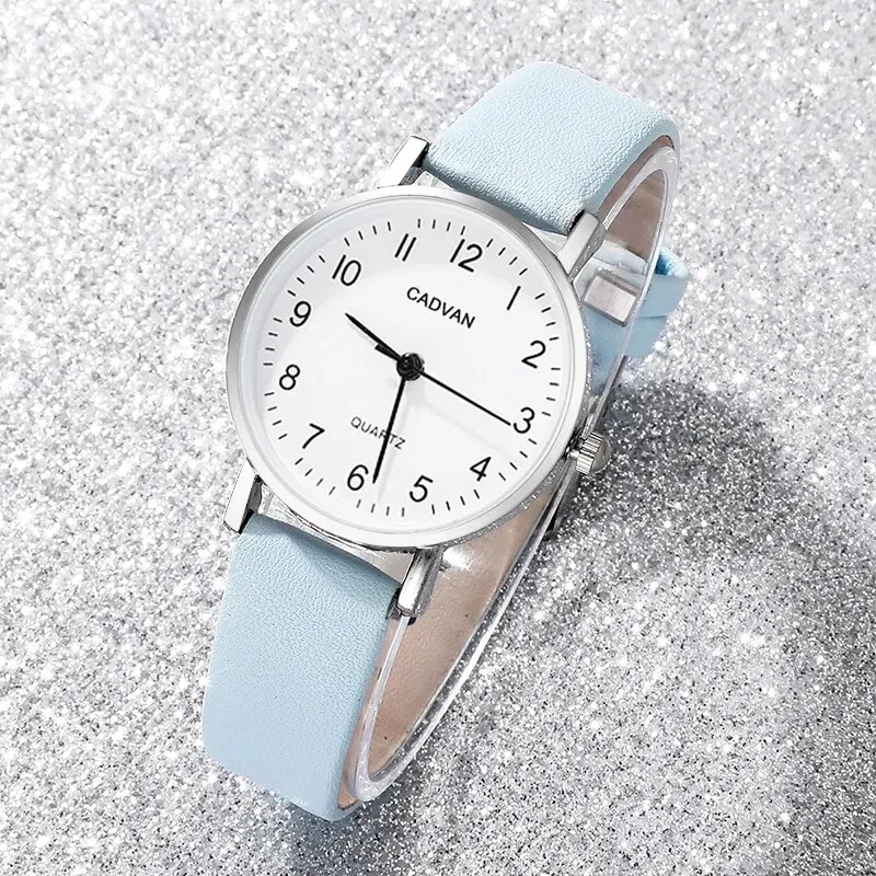 ชุดนาฬิกาหรูสีฟ้า6ชิ้นแหวนสร้อยคอต่างหูพลอยเทียม Fashion Jam Tangan สร้อยข้อมือผู้หญิงลำลองนาฬิกา