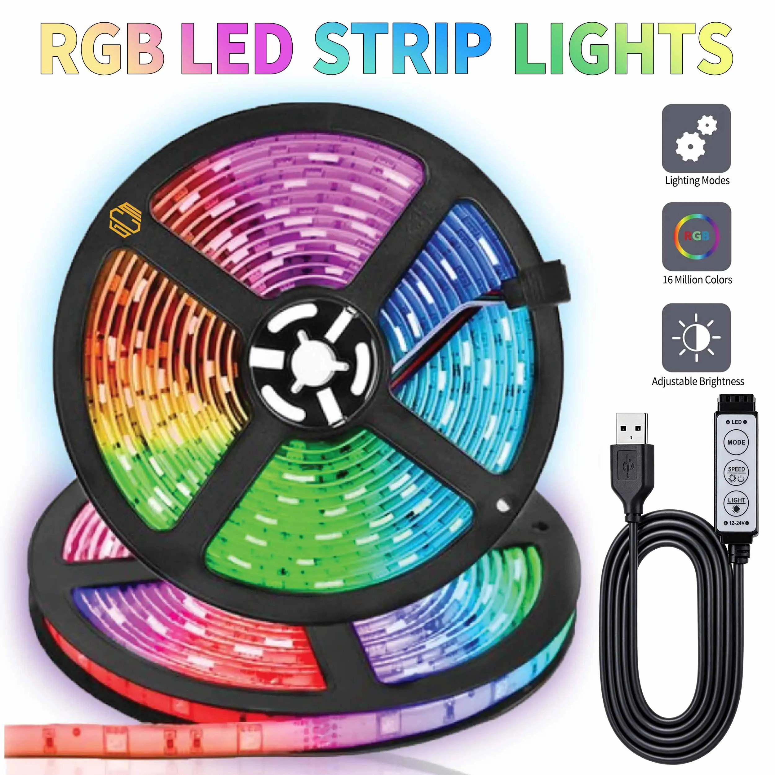 LED Light Strip USB 3-button Control is Suitable for Interior Decoration, Living Room and Bedroom Christmas Atmosphere Lights