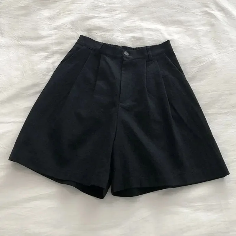 2025 Summer Thin Linen High Waist Shorts Korean Loose Classic Solid Short Pants Women Casual Baggy Wide Leg Pantalones Cortos