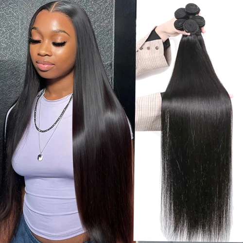 Imagen 2 del producto Venta al por mayor de extensiones de cabello humano brasileño tejido 30 34 pulgadas hueso recto 100% extensión de cabello humano virgen crudo 3 4 mechones de trama