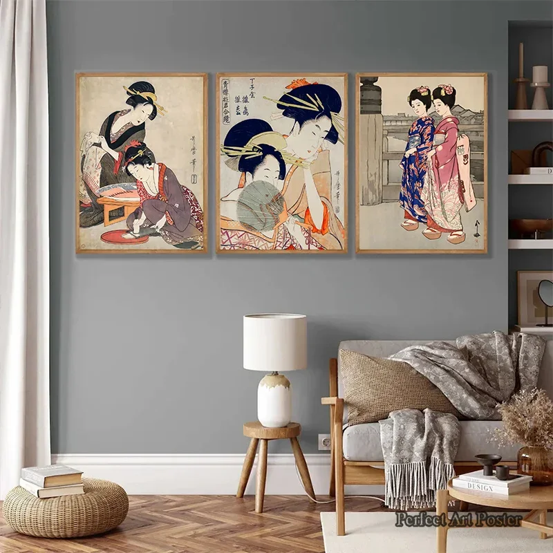 Japanese Vintage Geisha Poster Japan Women Traditional Art Culture Ukiyo-e Style Pictures Print Canvas Painting Home Room Decor