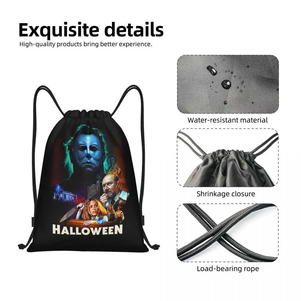 Custom Michael Myers Knives Drawstring Backpack Bags  Lightweight Halloween Movie Poster Gym Sports Sackpack Sacks for Shopping