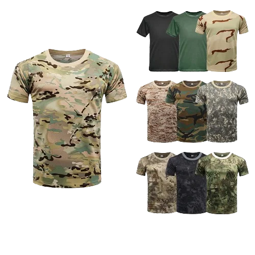 Men Casual T Shirts Short Sleeve Camouflage T-Shirt Quick Dry Outdoor Gym Top Tees Cargo T Shirt Male Clothing