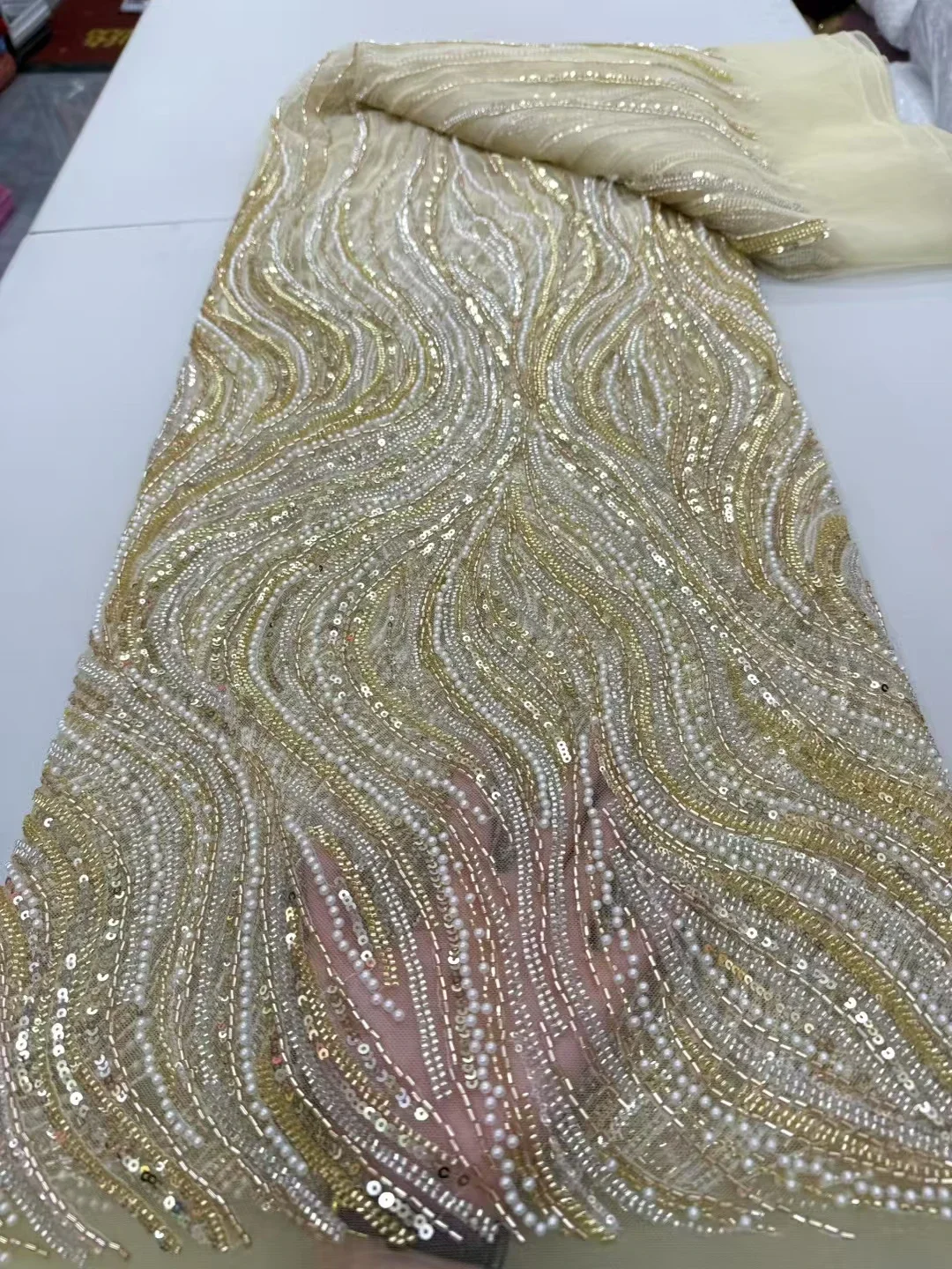 Роскошная французская шифоновая ткань, африканская тяжелая кружевная ткань с бисером, высококачественное шитье нигерийского жемчужного кружевного платья с блестками