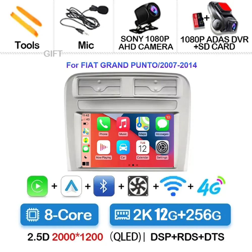 9 pouces Android 15 pour FIAT GRAND PUNTO/2007-2014 autoradio multimédia lecteur vidéo Navigation GPS Auto Carplay QLED écran tactile