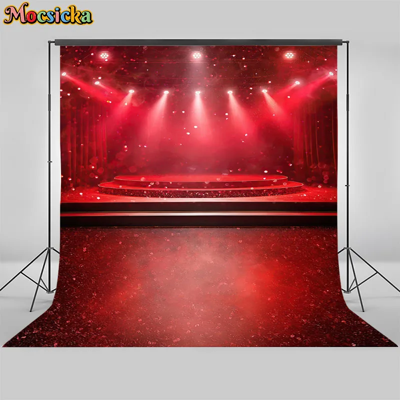 Red Curtain Stage Theme Photography Backdrops Superstar Music Show Concert Live Spotlight Theater Background Happy Birthday