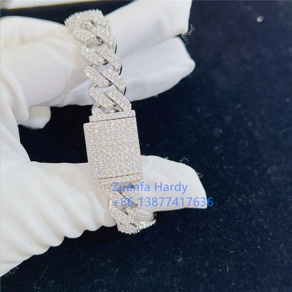 Luxury Pass Diamond Tester Hip Hop Jewelry Men Moissnaite Diamond Iced 925 Gold Plated Bangle Cuban Link Chain Bracelet.