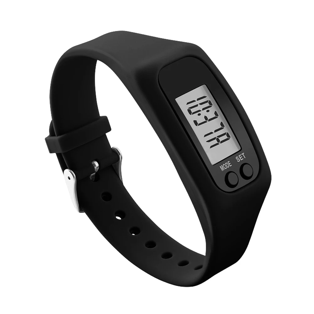 LED Pedometer Bracelet Wrist Calorie Counter 12/24H Time Display Walking Running Pedometer Silicone Step Tracker for Men Women