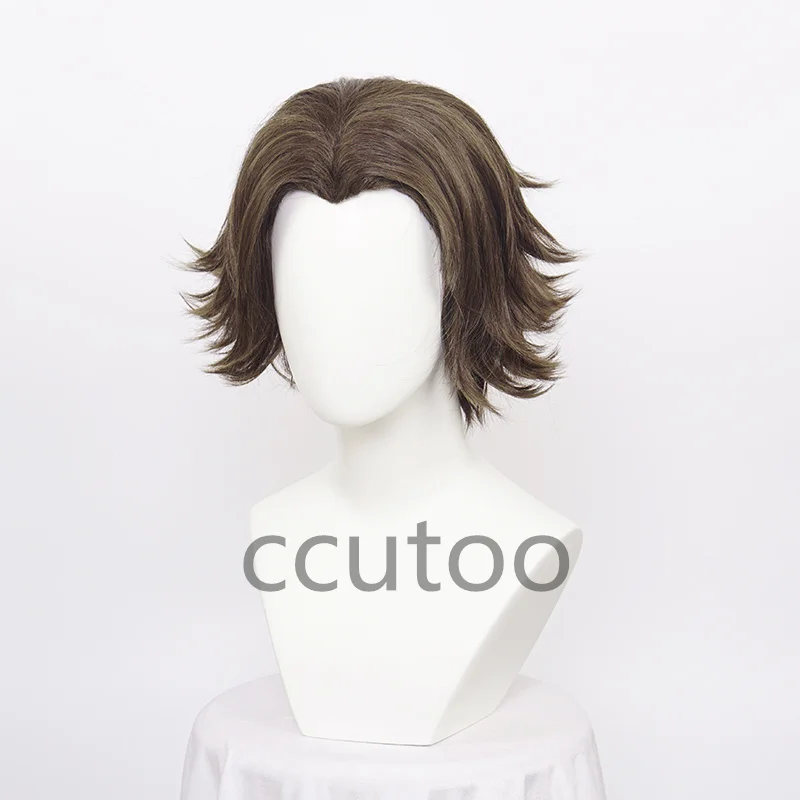 ccutoo Synthetic Game LOL Arcane Viktor Cosplay Wig Short Brown Heat Resistant Hair Wigs + Free Wig Cap