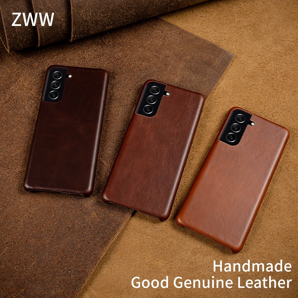 Hand Made Genuine Leather Cases For Samsung Galaxy S21 FE S20 S20FE 5G S20Plus Aesthetic Vintag Pattern Phone Shell Cover Back