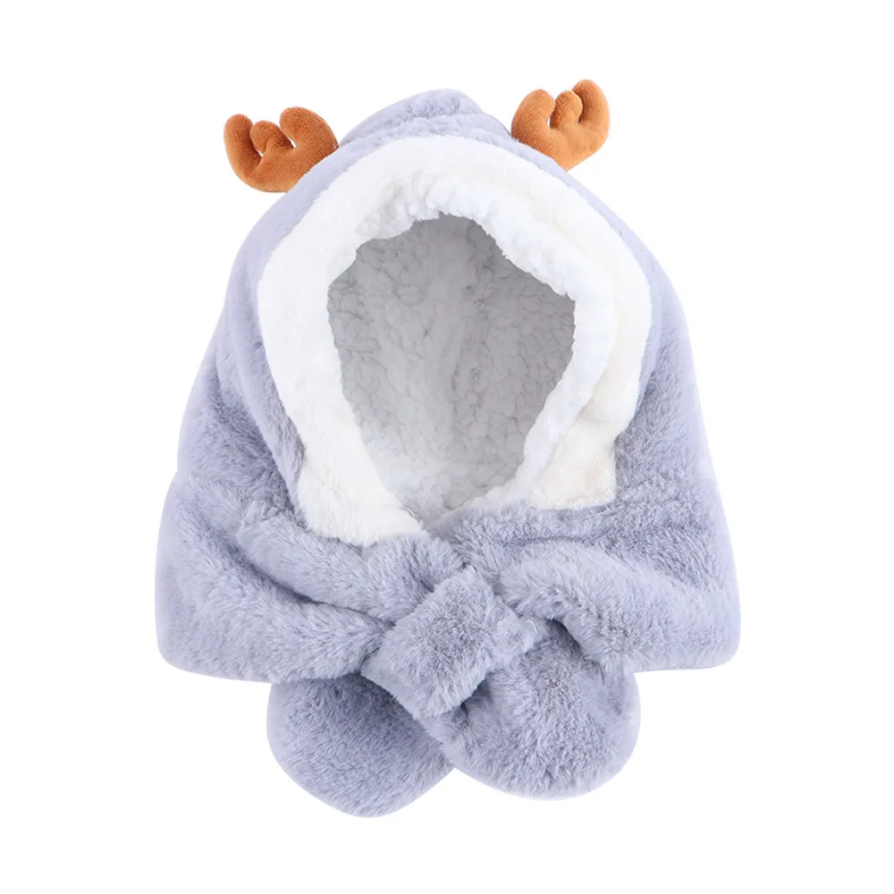 

Sweet Unique Antlers Cashmere Fashion Design With Scarf Christmas Hat Korean Cap Children Hat