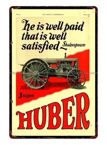 1927 Huber Tractors metal tin sign man cave wall decor ideas living room