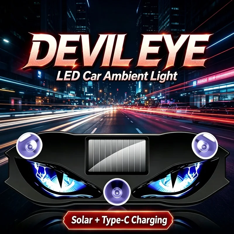 Solar Power Car Demon Eye Light Cool Flashing Warning Light Dynamic Safety Vehicle Signal Lights Universal