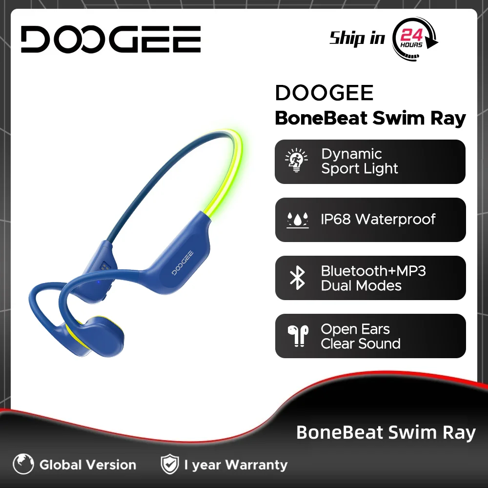 DOOGEE BoneBeat Swim Ray Bone Conduction Ear Bluetooth 6.0 Hook