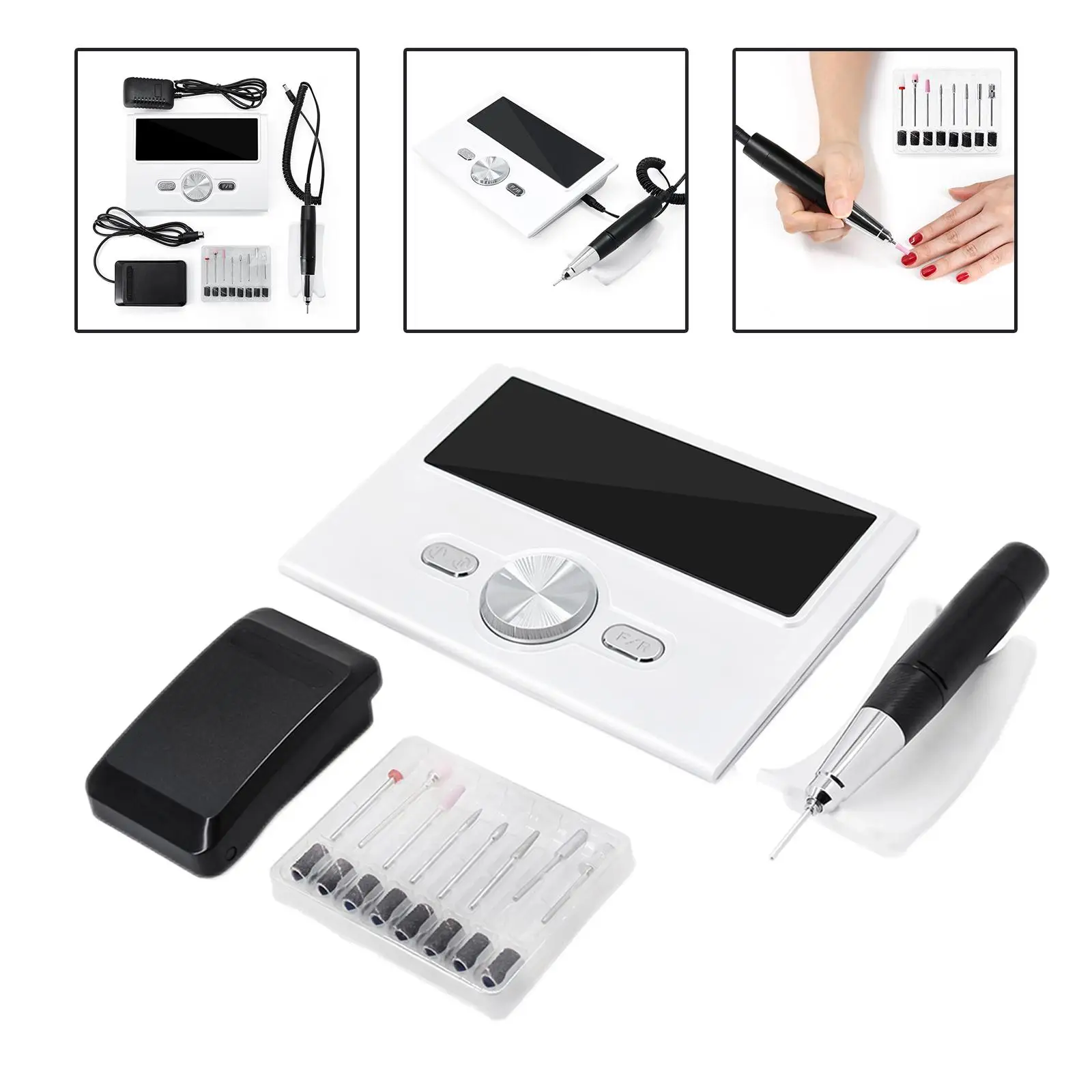 

Professional Nail Drill Machine Low Heat Glazing Pedicure DIY Nail Art Portable with Foot Pedal Nail File Drill Set Kit