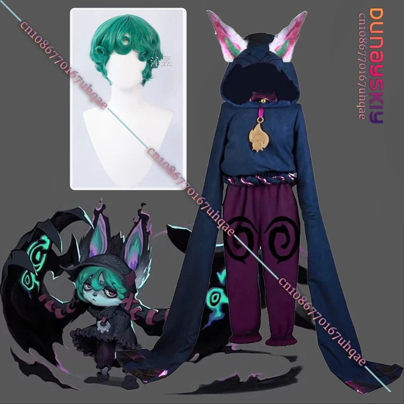 Spiel Lol Vex Dawnbringer Cosplay Kostüm Ohren Hüte Grüne Perücken Zubehör Kawaii Set Uniform 2025, Anime Rollenspiel Bühnenkostüme*