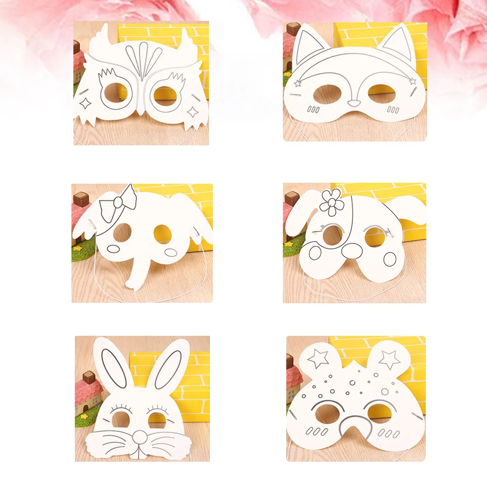 24 pçs máscaras de animais em branco diy artesanato para crianças pintura decorada glitter gemas festa favores aniversário zoológico atividade arte