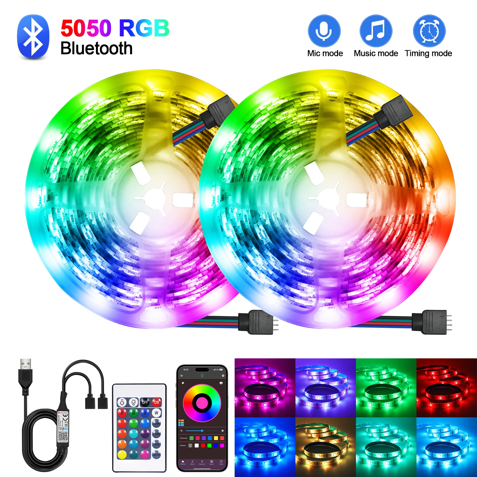 Bluetooth APP 5050 RGB USB LED Strip Lights Remote Control DIY Flexible Lamp Tape Ribbon Luces Led Diode for Room TV Backlight