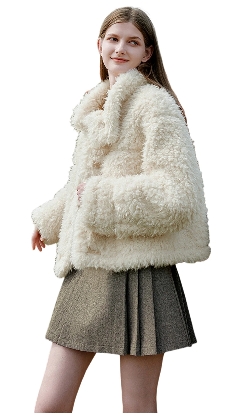 Suede fur collar, short fur coat for women, new winter 2025, cream yellow biomimetic fur