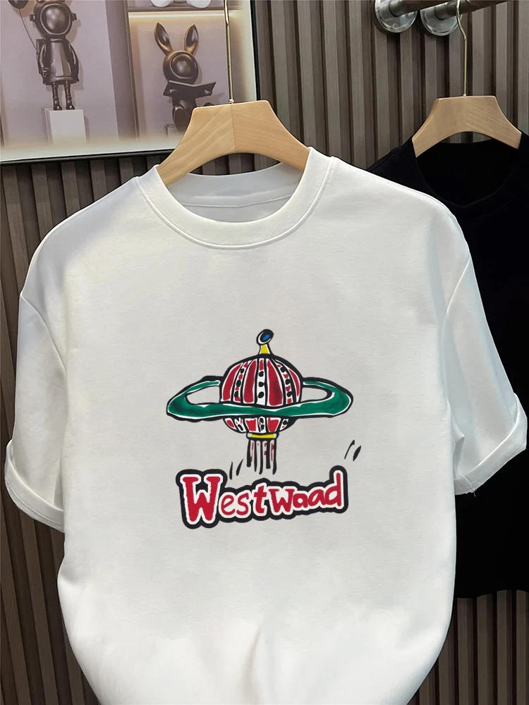 2025 夏の綿高品質新漫画カラープリント潮ブランド Tシャツルーズアメリカン Tシャツカジュアルラウンドネック半袖