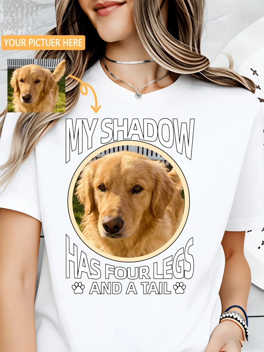 Custom T-Shirts Womens Summer My Shadow DIY Your Pet's Photo Basic Soft Loose O-Neck Short Sleeve Tops Casual Memorial Clothes