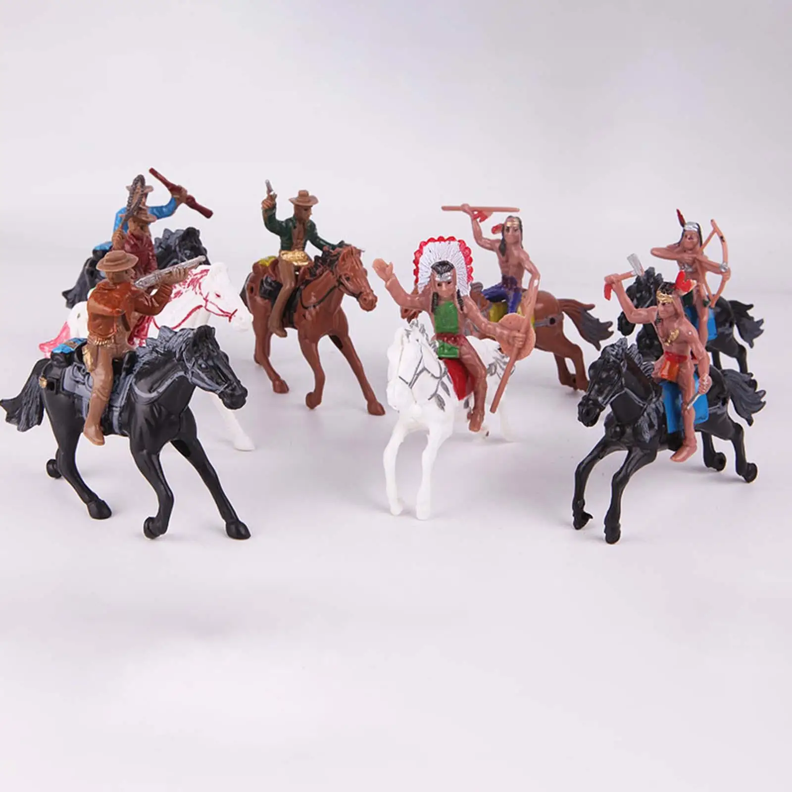 Set of 8 Indian Model Action Figures with Horse Playset Western Cowboy Figures for Boys Preschool School Project